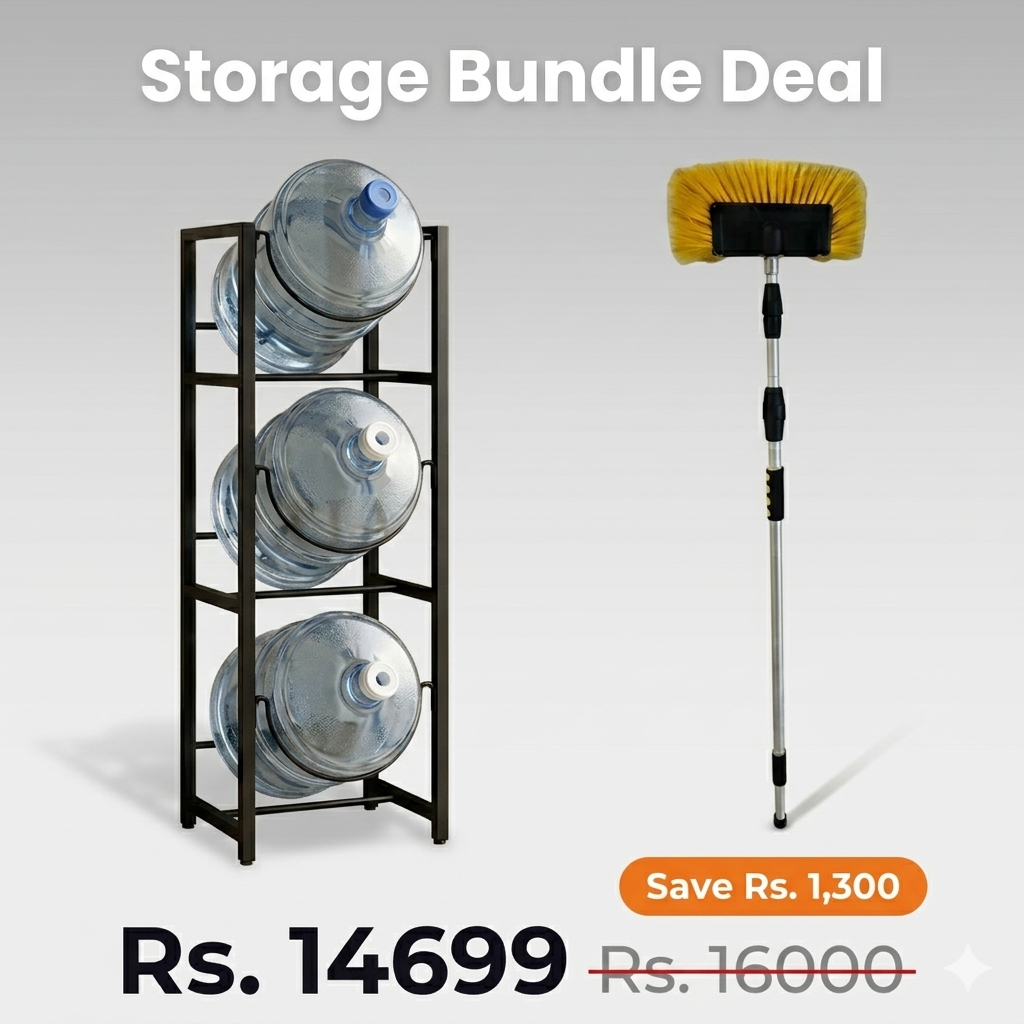 Home Essentials Bundle- 3 Tier Water Bottle Rack + 12ft Solar Cleaning Brush